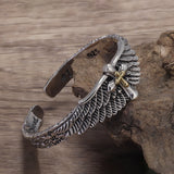925 Sterling Silver Cross Angle Wing Open Bangle Bracelet for Men Graffiti Retro Hiphop Punk Biker Fashion Jewelry