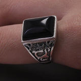 925 Sterling Silver Black Onyx Signet Ring for Men Natural Stone Cool Retro Vintage Punk Turkish Rings Biker Male Jewelry Gift