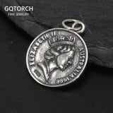 Real 925 Sterling Silver Vintage Elizabeth Dollar Coin Pendant Necklace Round Shaped Sweater Chain