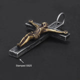 925 Sterling Silver Vintage Jesus Cross Pendant Necklace for Men Antiqued Catholic Crucifix Christian Religious Amulet Jewelry