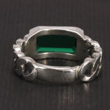 Genuine 925 Sterling Silver Men's and Women's Rings Green Crystal Inlaid Braided Vintage Rings Adjustable Size Jewelry