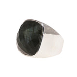 925 Silver Ring Ladies Natural Labradorite Square New Glossy Minimalist Wedding Ring Ladies Jewelry Sterling Silver