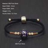 999 Fine Silver Six Words Mantra Bead Braided Black Rope Bracelet for Women Men Antiqued Retro Lucky Bracelet Amulet Jewelry - GQTORCH Jewelry