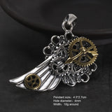 925 Sterling Silver Retro Punk Jewelry Thai Silver Men and Women Steampunk Gear Wing Hollow Pendant Jewelry