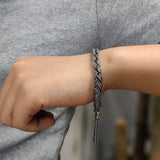 925 Pure Silver Fox Tail Bracelet Handwoven Tangcao Pattern Tassels for Men and Women Retro Adjustable Chain Fine Jewelry