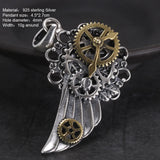 925 Sterling Silver Retro Punk Jewelry Thai Silver Men and Women Steampunk Gear Wing Hollow Pendant Jewelry