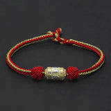925 Sterling Silver Six Words Tube Charm Bracelet for Men Women Handwoven Rope Braided String Retro Buddhist Talisman Jewelry