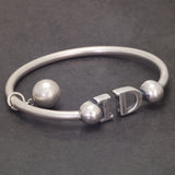 S990 Pure Silver Cuff Bracelet for Women Men I DO Letter Bead Charms Open Bangle Antiqued Retro Fashion Jewelry