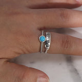 925 Sterling Silver Mantra Rings For Women Double Layers with Natural Turquoise Tibetan Six Characters Buddhist Jewelry