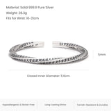 3pcs/set 999 Pure Silver Heart Sutra Twisted Cuff Bangle Ethnic Tibetan Buddhist Lucky Braided Fabric Bracelet Vintage Jewelry