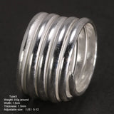 Genuine 925 Sterling Silver Spring Ring Simple Multi-Layers Elegant Jewelry Opening Plain Punk Ring