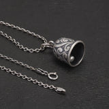 925 Sterling Silver Vintage Bell Pendant Necklace Tinkling Rattling Sound Matte Arabesque Pattern Unisex Charm Luck Jewelry Gift