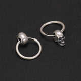 Real 925 Sterling Silver Skull Earrings Retro Antique Hook Shape Gothic Vintage Jewelry for Men and Women