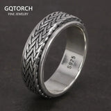 925 Sterling Silver Rotatable Rings For Men And Women Simple Hemp Rope Type Spinner Vintage Male Jewelry - GQTORCH Jewelry