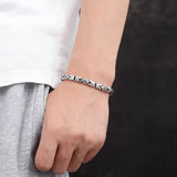 Real Pure 925 Sterling Silver 7mm Peace Pattern Bracelet for Men's Vintage Punk Set Zircon Armband Jewelry Best Gift - GQTORCH Jewelry