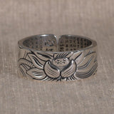 Real 925 Sterling Silver Lotus Rings For Men And Women HEART SUTRA Scriptures Engraved Buddhism Jewelry Size 5-13 - GQTORCH Jewelry