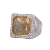 Guaranteed 925 Sterling Silver Natural Jade Citrine Rings for Women and Men Zircon Paved Setting Square Shape Luxury Jewelry