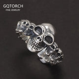925 Sterling Silver Gothic Skull Ring for Men and Women Hiphop Punk Retro Finger Accessories Adjustable Biker Jewelry