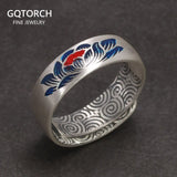 Enameling Lotus Rings for Women 999 Sterling Silver Retro Auspicious Cloud Buddhism Meditation Jewelry