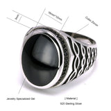 Turkish Rings For Men And Women Real Pure 925 Sterling Silver Rings Vintage Design With Black Gel Big Oval Shape