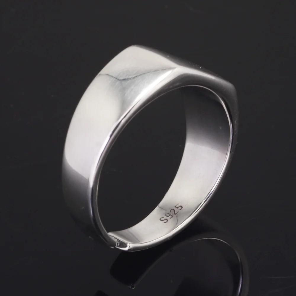 Real 925 Sterling Silver Minimalist Square Ring, Women's Opening