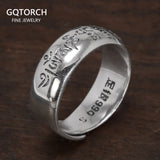 Real 990 Sterling Silver Six Character Om Mani Padme Hum Couple Adjustable Ring Tibet  Mantra Buddhist Fine Jewelry