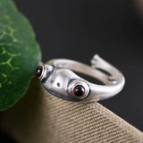 New Design Vintage Adjustable S925 Silver Jewelry  Resizable Size Red Garnet Creative Animal Frog Ring Foe Men And Women