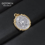 925 Sterling Silver 18k Gold Plated Goddess Carved Coin Charm Pendant Vintage Fashion Jewelry Accessories Birthday Party Gift