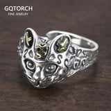 Vintage 925 Sterling Silver Cat Ring Women's Simple Style Animal Adjustable Ring Fine Jewelry