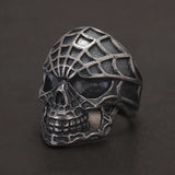 999 Pure Silver Spider Web Skull Ring for Men Heavyweight Domineering Punk Rock Gothic Retro Cool Biker Trendy Jewelry