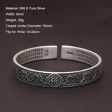 999 Pure Silver Heart Sutra Cuff Bangle Vintage 9mm Thai Silver Prajnaparamita Bracelet Buddhist Ethnic Style Amulet Jewelry - GQTORCH Jewelry