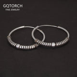 18mm 24mm 30mm 925 Sterling Silver Round Circle Earrings Vintage Punk Women Men Hoop Earrings With Silver Bead Handmade Jewelry