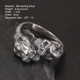 Unique Vintage 925 Sterling Silver Gothic Skull Men's Ring Hip Hop Punk Street Exaggerated Jewelry Party