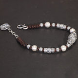 Real 999 Pure Silver Lucky Buddha Handwoven Bracelet for Men and Women Adjustable Lotus Beads Religious Jewelry