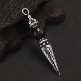 925 Sterling Silver Buddhist Amulet Vajra Pestle Pendant Necklace Black Onyx Sanskrit Six Character Mantra Retro Tibetan Jewelry
