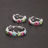 Real 925 Sterling Silver Colorful Enameling Flower Ring Earrings Party Jewelry Gift Engagement Open Jewelry Set