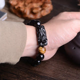 12mm-16mm Beads Natural Obsidian Pixiu Bracelet for Men Tiger Eye Stone Bead Bracelet Couple  Charm Bracelet Jewelry