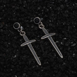 925 Sterling Silver Cross Sword Pendant Drop Earrings With Black Zircon Men Women Retro Unique Design Hypoallergenic Ear Jewelry