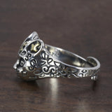 Vintage 925 Sterling Silver Cat Ring Women's Simple Style Animal Adjustable Ring Fine Jewelry