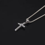 925 Sterling Silver Cross Pendant Necklace Box Chain Full Pave Zircon Sparkling Hiphop Punk Retro Fashion Unisex Jewelry