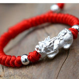 For Child 0-5 Years Old Wholesale Red String Pure Silver Jewelry 999 Pixiu 3D Sterling Silver Charm Bracelet