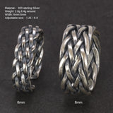 Viking Jewelry 925 Sterling Silver Braided Rings For Men and Women Retro Punk Adjustable