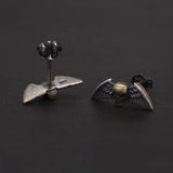 Solid 925 Sterling Silver Skull Angel Wing Stud Earrings for Men Women Punk Retro Street Gothic Ear Studs Creative Jewelry