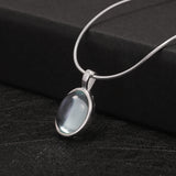 925 Sterling Silver Moonstone/Aquamarine Necklace for Women Oval Shaped Pendant Female Minimalist Elegant Jewelry Gift