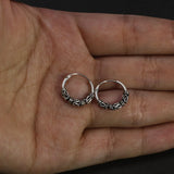 925 Sterling Silver Ladies Hoop Earrings Round with Pattern Retro Vintage Style Ladies Jewellery