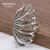 925 Sterling Silver Ring Exaggerated Big Wings Hollow Ring Ladies Inlaid Zirconia Retro Vintage Punk  women jewelry