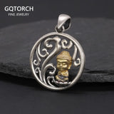 925 Sterling Silver Hollow Round Pendant Necklace Buddhist Retro Jewelry for Men and Women