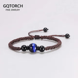 Blue Tiger Eyes Natural Stone Bead Bracelet 3 Colors Red String Braiding Couple Bracelets for Men Women Adjustable Length - GQTORCH Jewelry