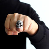 Heavy Punk Skull Rings For Men Real 925 Sterling Silver Jewelry Motorcycle Biker Rings Skeleton Finger Band - GQTORCH Jewelry