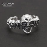 925 Sterling Silver Gothic Skull Ring Adjustable Death Head Open Ring Biker Punk Rock Hiphop Street Party Jewelry Accessories